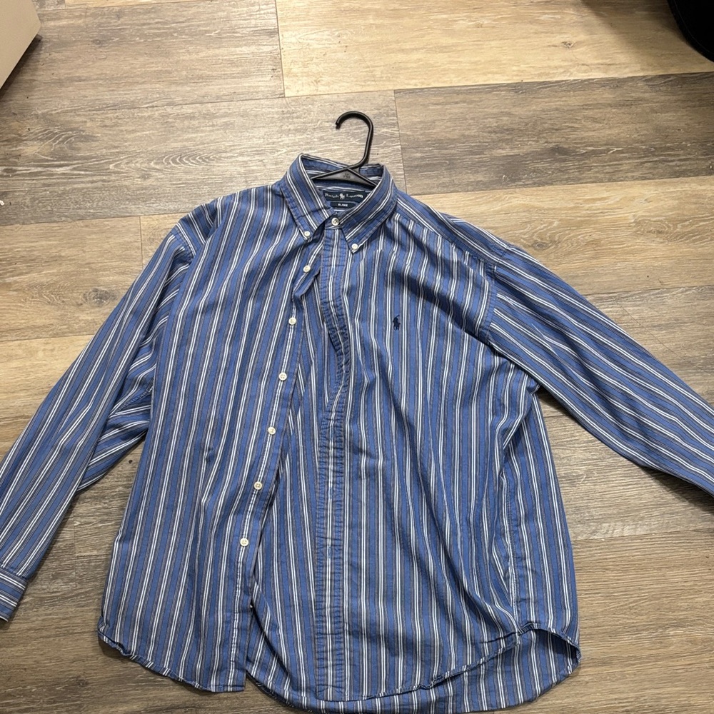 Ralph Lauren Blue and White Striped Men's Shirt